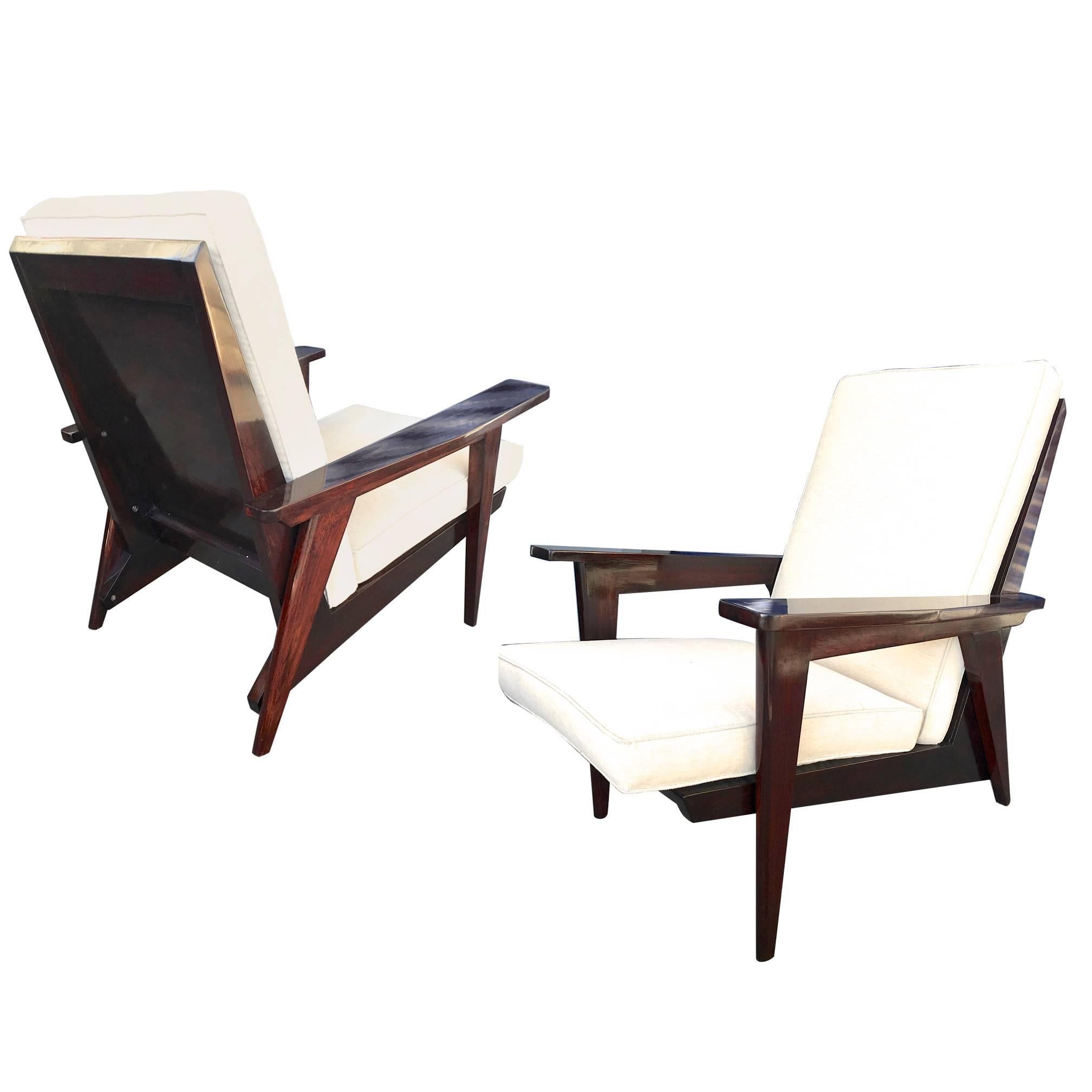 Style of Pierre Jeanneret 1950s with Pair of Lounge Chair For Sale