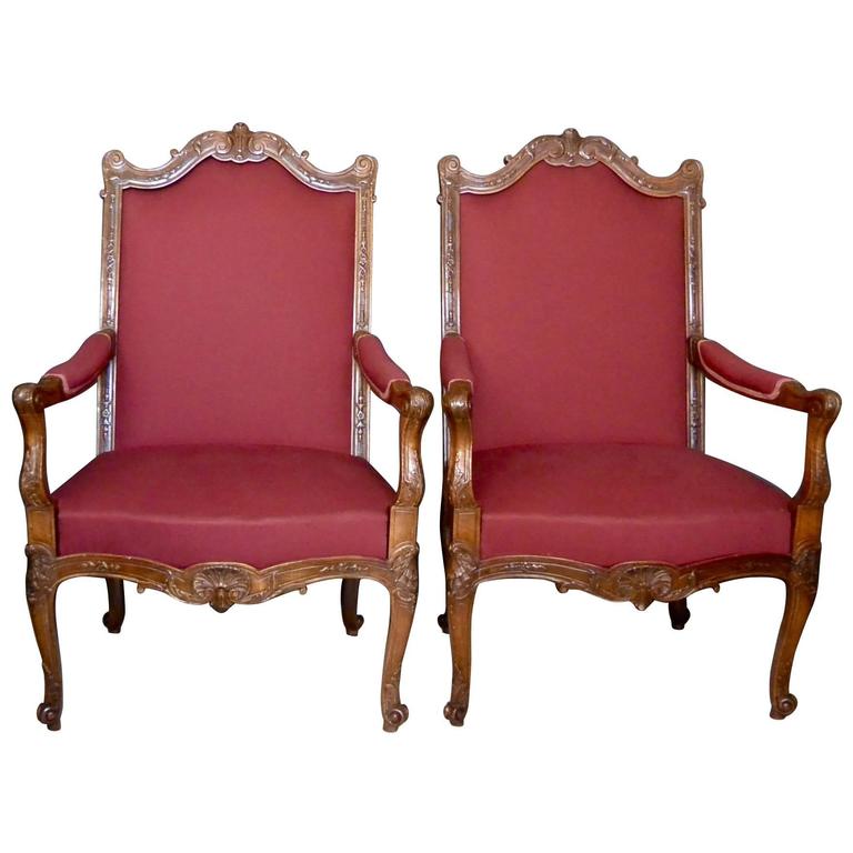 Pair of Louis XV–style armchairs, late 19th century