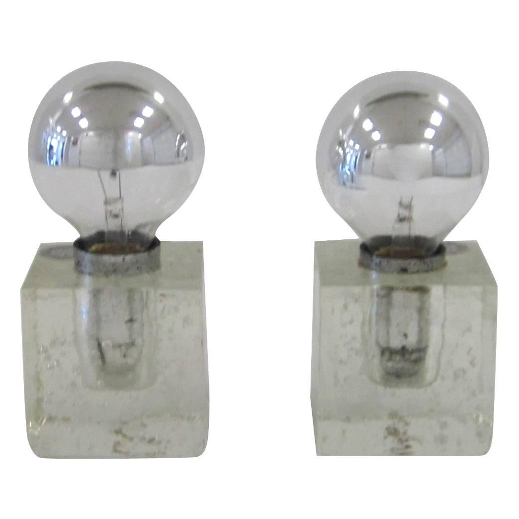 Italian Ice Cube Clear Art Glass Table Lamps by Poliarte Pair, circa 1970s For Sale