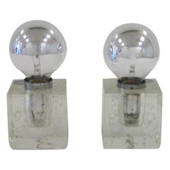 Italian Ice Cube Clear Art Glass Table Lamps by Poliarte Pair, circa 1970s