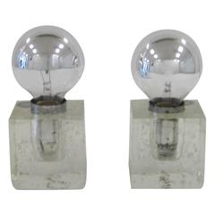 Pair of Modern Italian Poliarte Ice Cube Clear Glass Table Lamps, Italy, 1970s 6