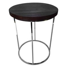  Milo Baughman Round Walnut and Chrome Table