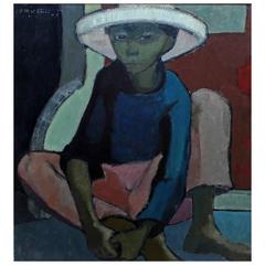 Used "Mexican Boy" Modernist Painting by Cornelis Ruhtenberg, Dated 1949