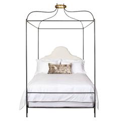 Iron Venetian Canopy Bed with Headboard Upholstered in Belgian Linen Queen Size 6