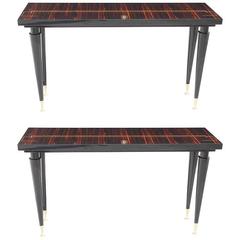 Pair of French Art Deco Exotic Macassar Ebony Console Tables, 1940s