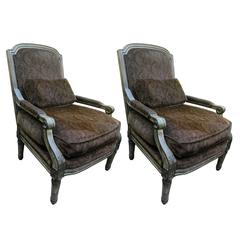 Pair of Louis XVI Style Painted and Upholstered Armchairs, 20th Century