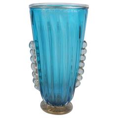 Italian Murano Glass Aquamarine Vases with Gold Flecks by Alberto Dona' 2