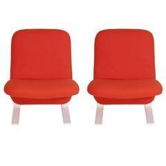 Pierre Paulin Sleigh Chairs in Vermillion Wool, Pair