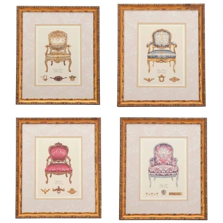 19th Century French Chair Paintings, Set of Four For Sale