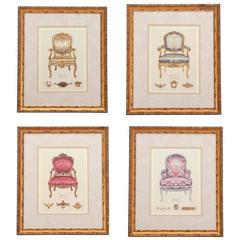 19th Century French Chair Paintings, Set of Four