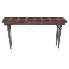 French Art Deco Exotic Macassar Steeped Console Table, circa 1940s