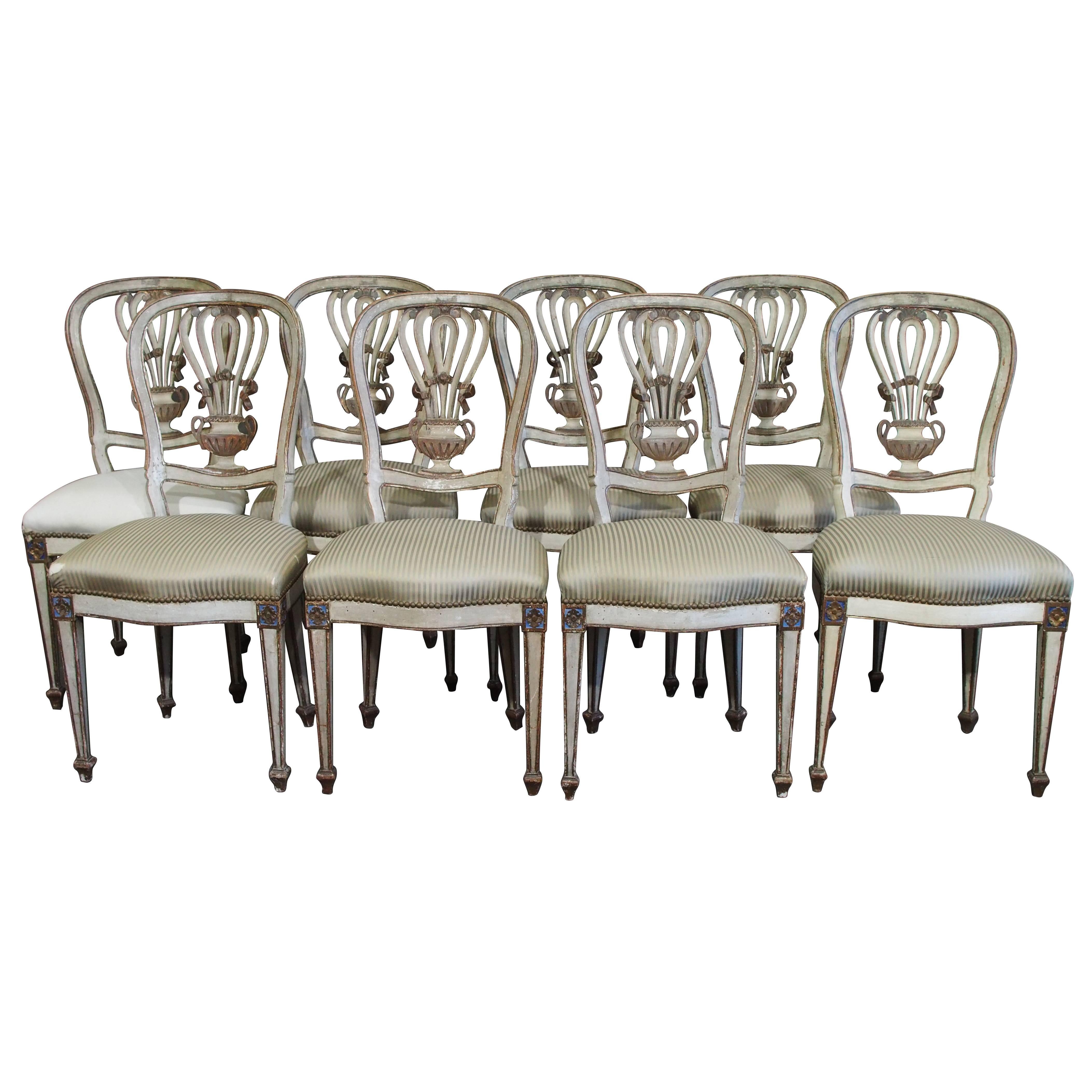 Set of Eight 19c Gilded and Carved Chairs with Original Patina