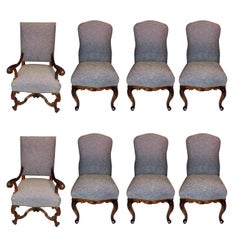 Wonderful Set Eight Formal Carved Upholstered Louis XV Dining Room Chairs Nails