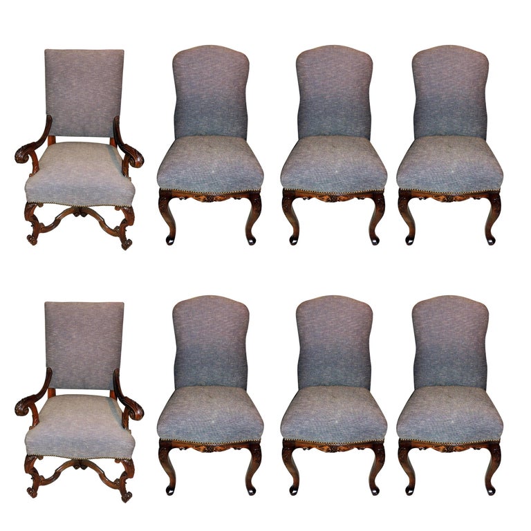 Wonderful Set Eight Formal Carved Upholstered Louis XV ...