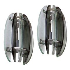 Rare Pair of Mid-Century Modern Glass Sconces with Chrome Details, European