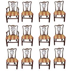 Set of Twelve Chippendale Style Carved Mahogany Dining Chairs