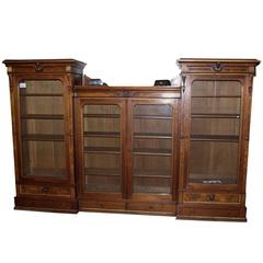 Antique B389 Large Victorian Oak and Walnut Library Bookcase, Bookshelf, China Cabinet