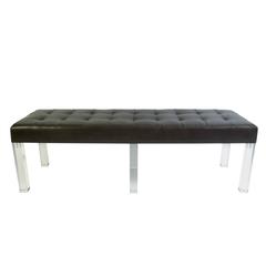 Lucite Prism Bench in Gunmetal Leather with Blind Tufting by Montage 10