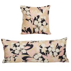 Pair of Used Nina Ricci Pink Silk Scarf Cushions Pillows with Irish Linen