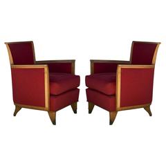 Pair of Chic French Art Deco Sycomore Armchairs by Jules Leleu