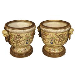 Pair of Painted Porcelain Urns with Gilt Mounts, 20th Century 5