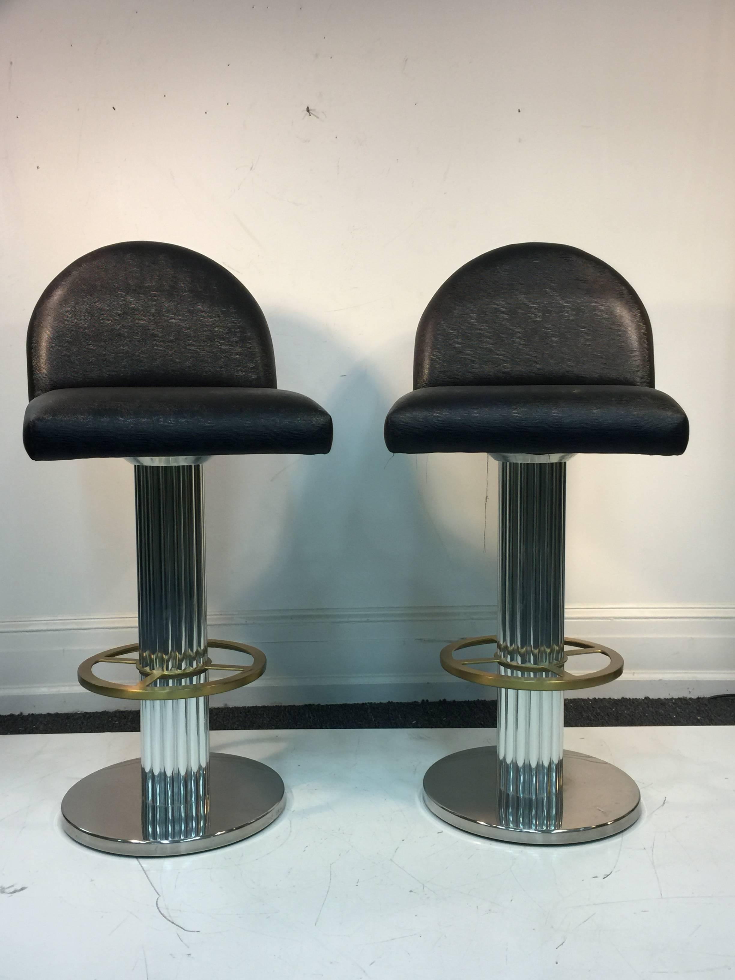Fabulous Set of Three Bar Stools with Rich Faux Lizard Upholstery 2