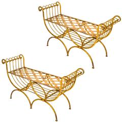 Pair of Gilt Iron Italian Benches 8