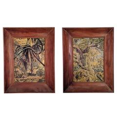 Surrealist Pair of Aboriginal Brazilian Rain Forest Paintings