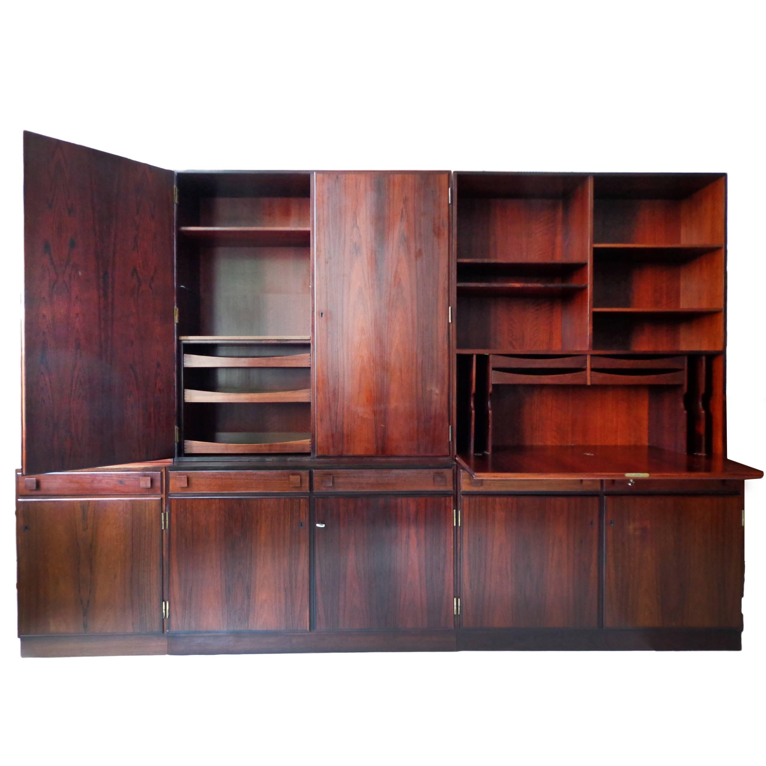 Danish Wall Console-Cabinet in Rosewood Made by O. Bank Larsen Møbelfabrik 1960s