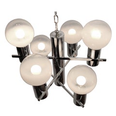 Asymetrical Chromed Six-Arm Chandelier in the Style of Sciolari/Mazzega, 1970s