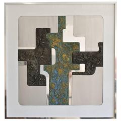 Mixed Metal Abstract Wall Art Signed Lago, 1981