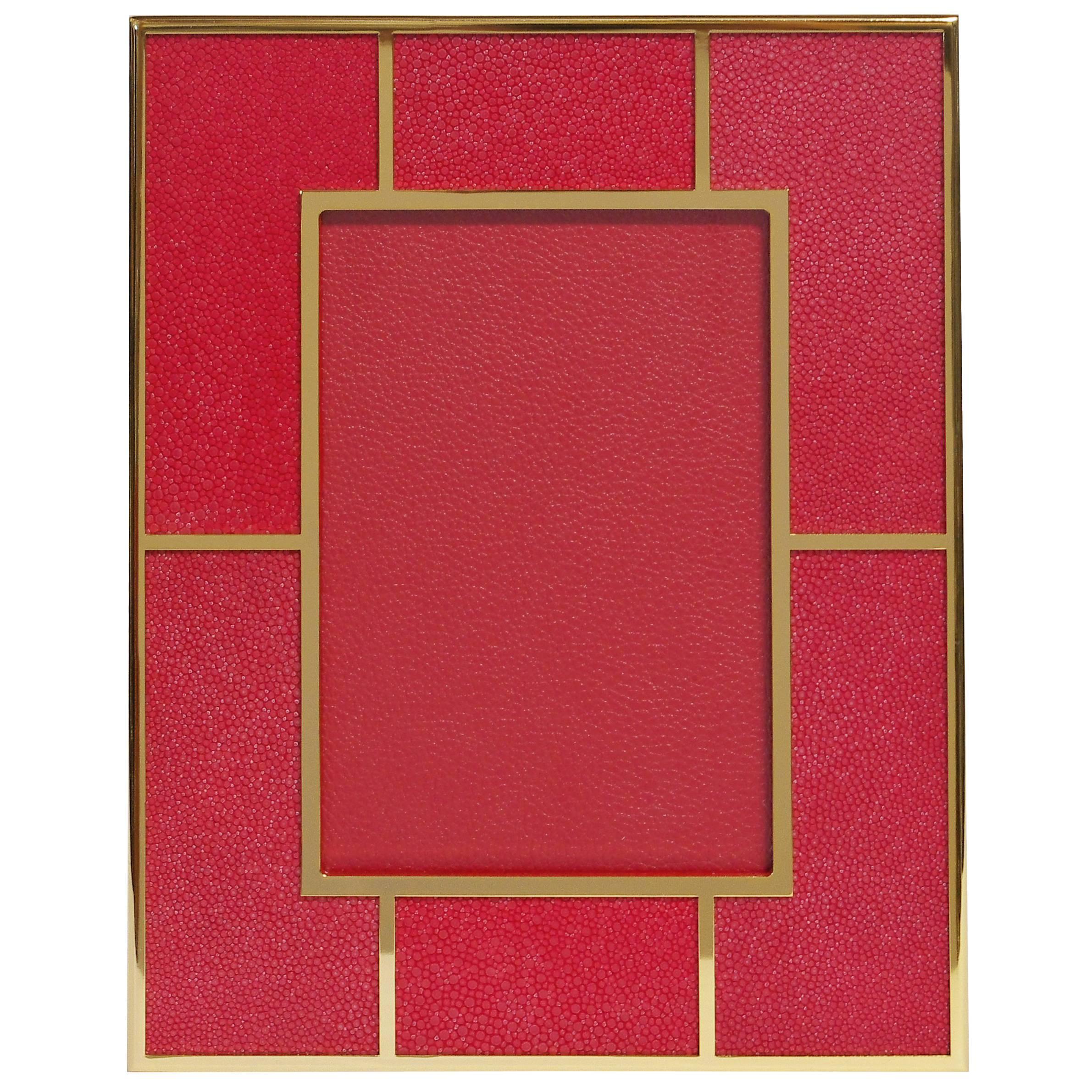 Rectangular Red Shagreen Gold-Plated Photo Frame for 5" x 7" by Fabio Ltd