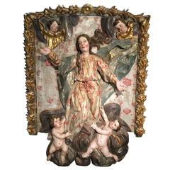 Large 17th Century Italian High-Relief Carving "Madonna"