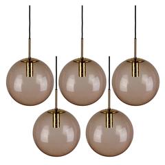 Four 1970s Spherical Smoked Glass Globe Pendant Lights by Glashütte Limburg