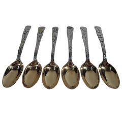Set of Six Tiffany Japonesque Sterling Silver and Mixed Metal Spoons 6