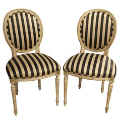 Pair of Parcel Painted Antique Louis XVI Style Side Chairs