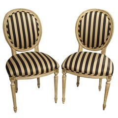 Pair of Parcel Painted Antique Louis XVI Style Side Chairs 10