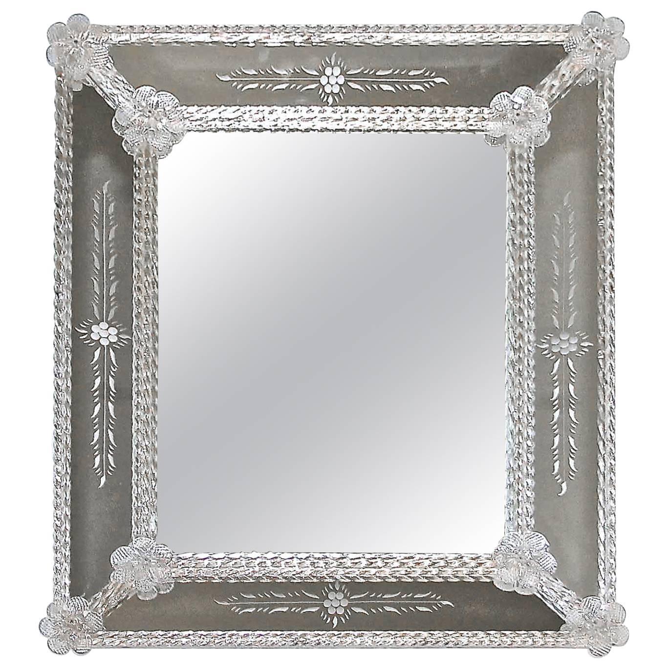 Murano Floral Etched Wall Mirror For Sale at 1stDibs