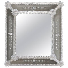 Retro Murano Venetian Floral Etched Wall Mirror