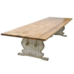 12' Long Gustavian Style Dining Table with Painted Trestle Base & Maple Top 9