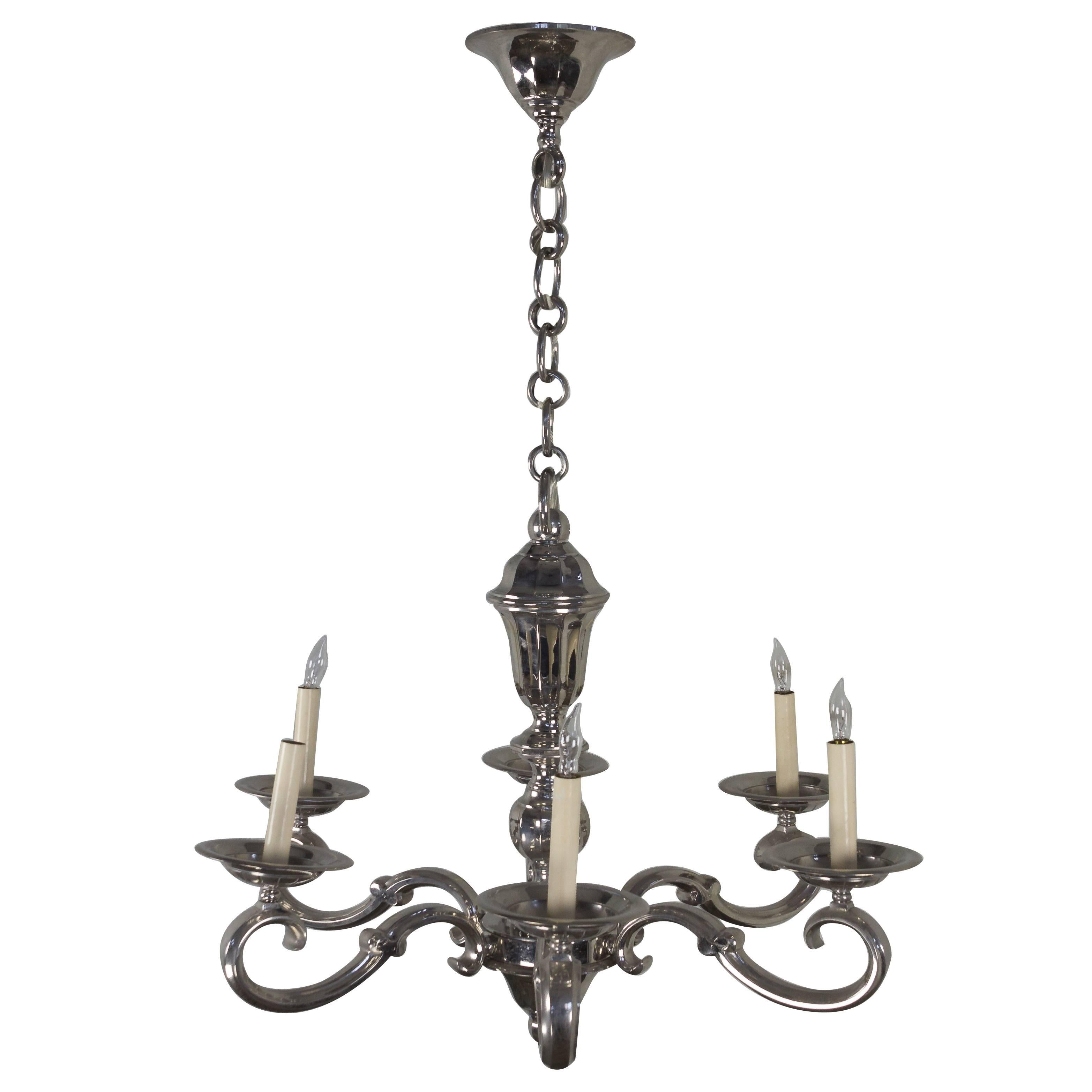 French 1940s Nickel-Plated Chandelier For Sale