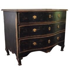Swedish Rococo Period Black Serpentine Commode with Gilded Hardware and Date 2