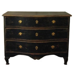 Swedish Rococo Period Black Serpentine Commode with Gilded Hardware and Date 2
