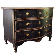 Swedish Rococo Period Black Serpentine Commode with Gilded Hardware and Date