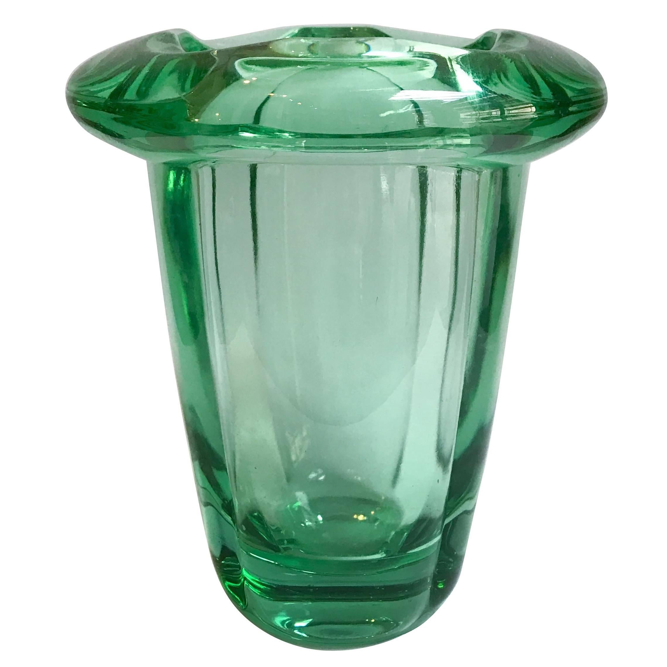 Daum Trumpet Vase in Green For Sale