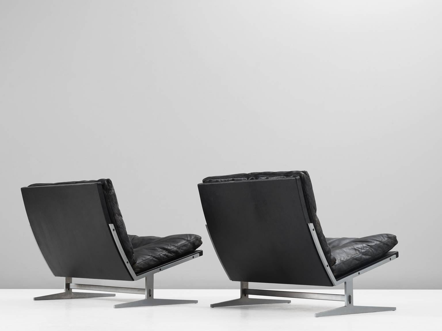 Danish Fabricius & Kastholm Pair of Black Leather Slipper Chairs
