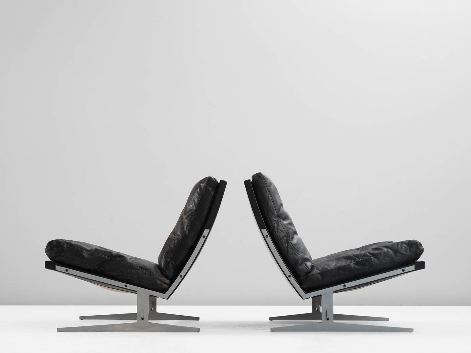 Fabricius & Kastholm Pair of Black Leather Slipper Chairs In Excellent Condition In Waalwijk, NL