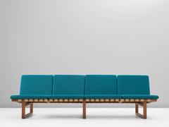 Børge Mogensen Early Four-Seat Sofa with Petrol Blue Upholstery