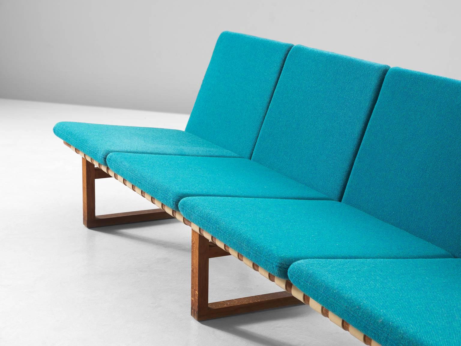 Fabric Børge Mogensen Early Four-Seat Sofa with Petrol Blue Upholstery
