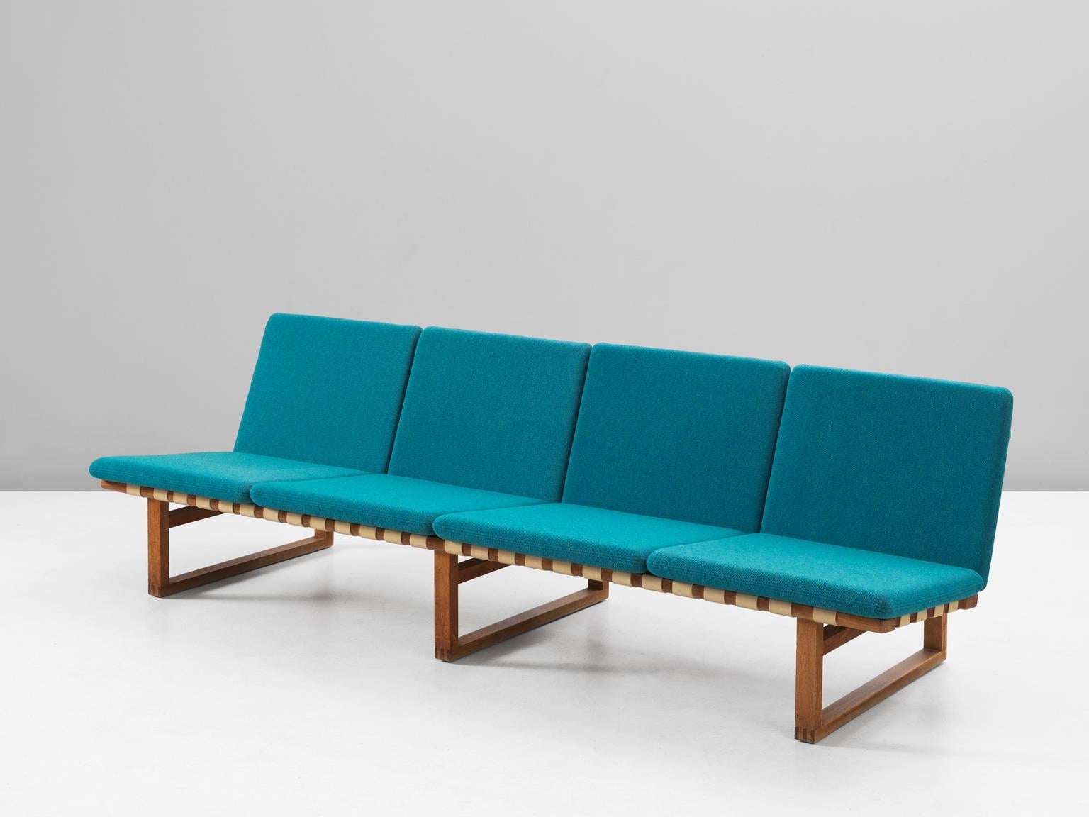 Mid-Century Modern Børge Mogensen Early Four-Seat Sofa with Petrol Blue Upholstery